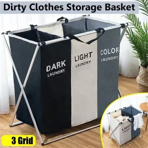 1-3Grids Laundry Basket Foldable Dirty Clothes Organizer